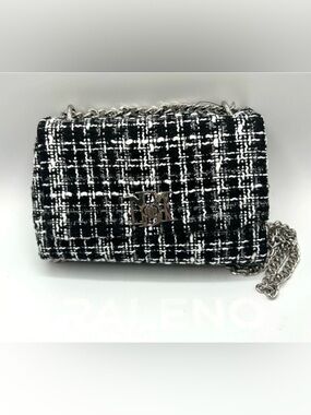 Badgley Mischka Black and White Tweed Chain Crossbody Bag